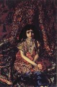Mikhail Vrubel Young Girl against a Persian Carpet Germany oil painting artist